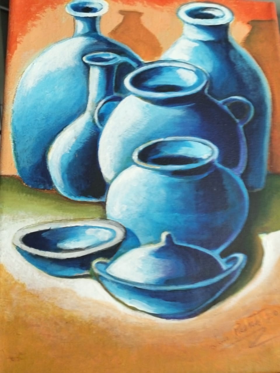 Alfarería Colombiana : bodegón de cerámica azul.