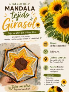 Te invito a tejer un girasol y regalarte ese momento. en Cali - Dulcinea Café Vintage Cali: el restaurante vegano que enamora incluso a quienes no son veganos