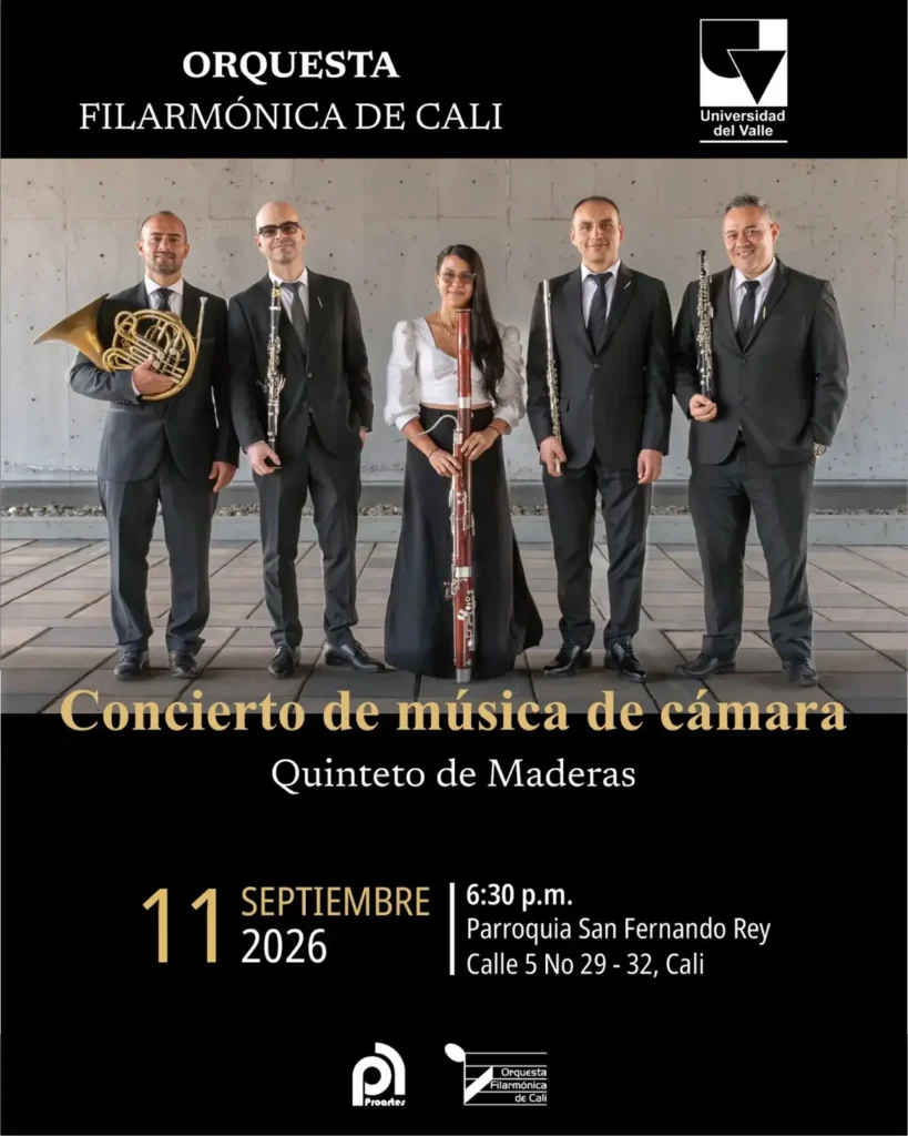 Esta noche, la música de cámara llega a San Fernando con el Quinteto de Maderas de la Orquesta Filarmónica de Cali.