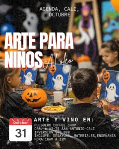 Celebracion Infantil de Halloween – Taller de Pintura (Arte y Vino) – Pulguero Coffee Shop en Cali - Pulguero Coffee Shop Cali: el lugar que no sabe ser solo una cosa y por eso es todo lo que necesitas